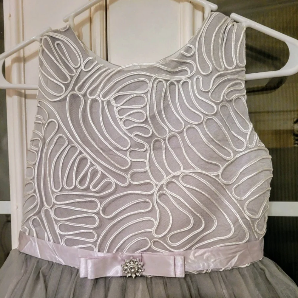 New Girls Size 10 Dress Embroidery‎ Gray & Silver Wedding Party Any Occasion